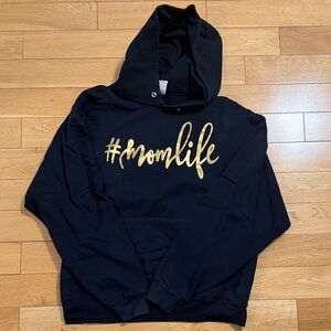 Black Hoodie with Gold #momlife Print